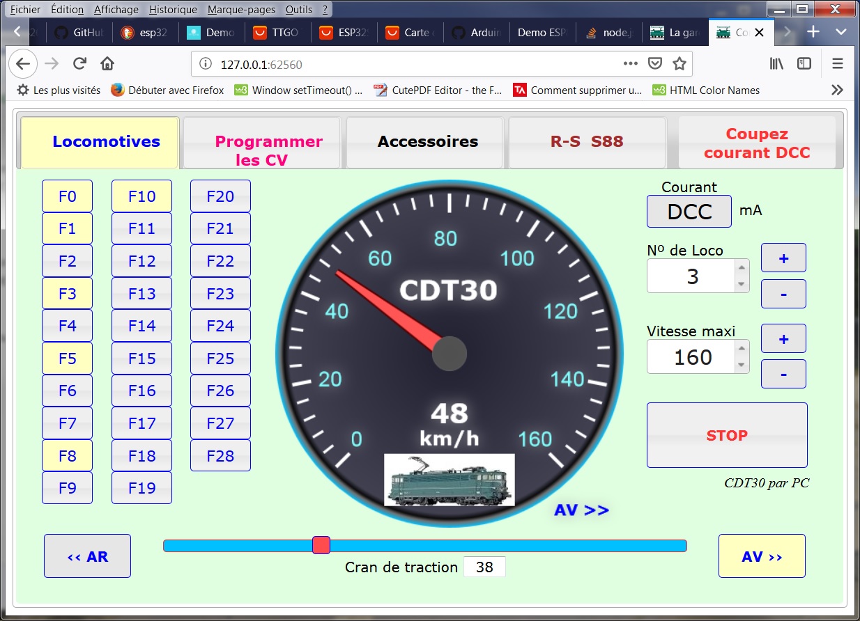 Ecran de commande Loco, IHM DCCpp (GUI 960x575)